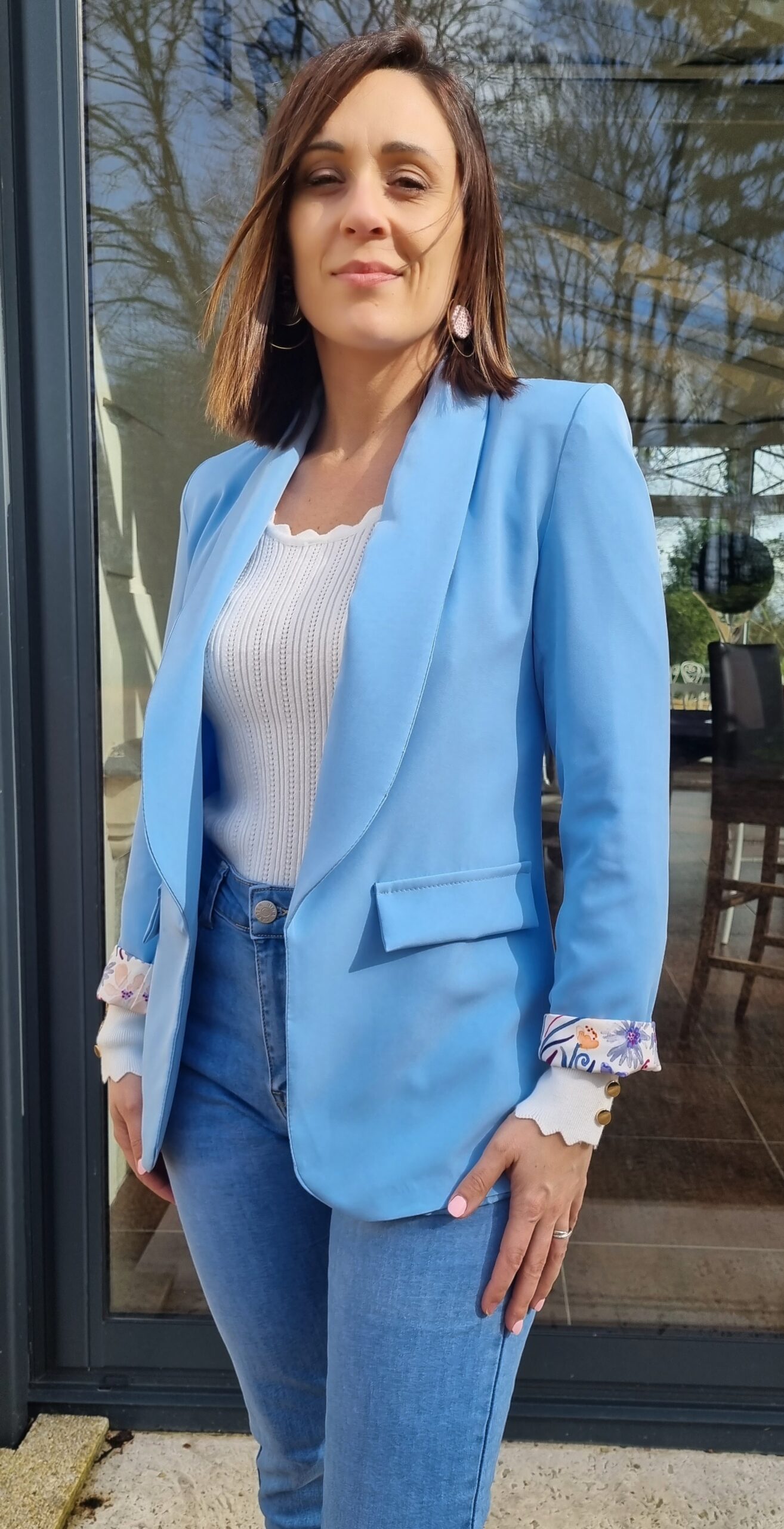 Blazer Abel bleu mi long bleu ciel manches fleuries LAVI AND CO