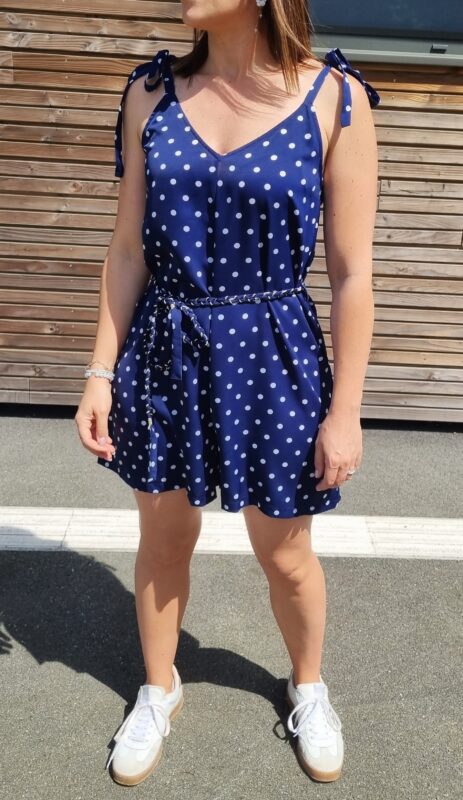 Combi short Morgan marine a pois blanc bretelles a nouer LAVI AND CO