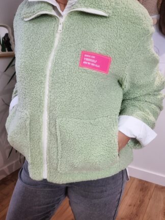 Veste sherpa femme vert amande zippée