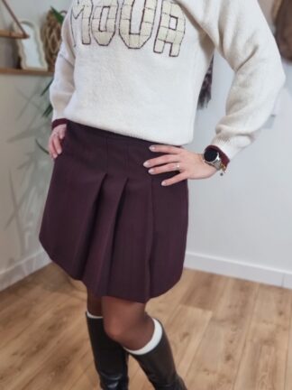 Jupe short bordeaux femme taille haute portée