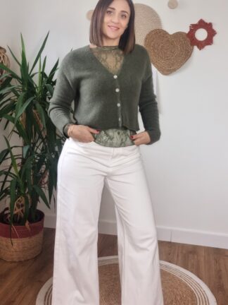 Jean palazzo écru femme porté